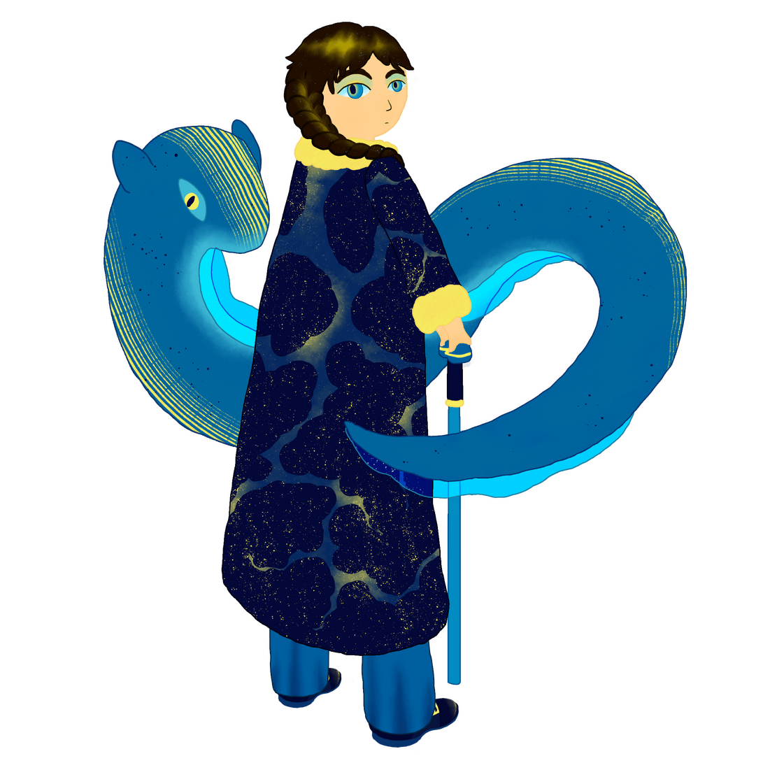 Artwork of my Cantonese OC, Luoi Ying with his Familiar, an electric eel.